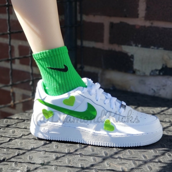 Custom Nike Air Force 1 Custom Hearts Lime Green - Picture 4 of 4